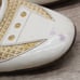 Prada High Heel Pumps Womens Sz 39.5 White Patent Leather & Natural Woven Wicker