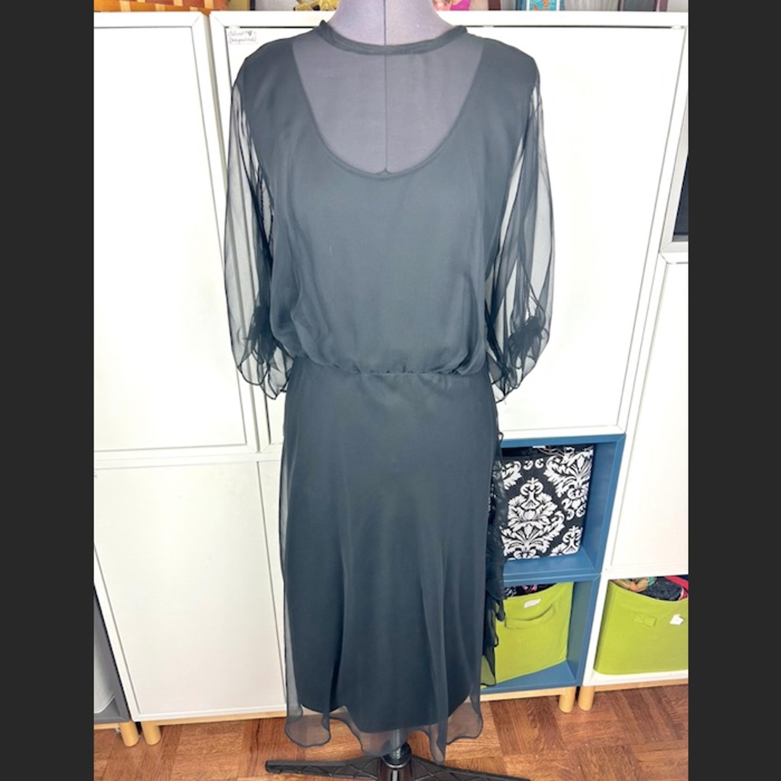 NEW 1970's Deadstock Black Chiffon Dress