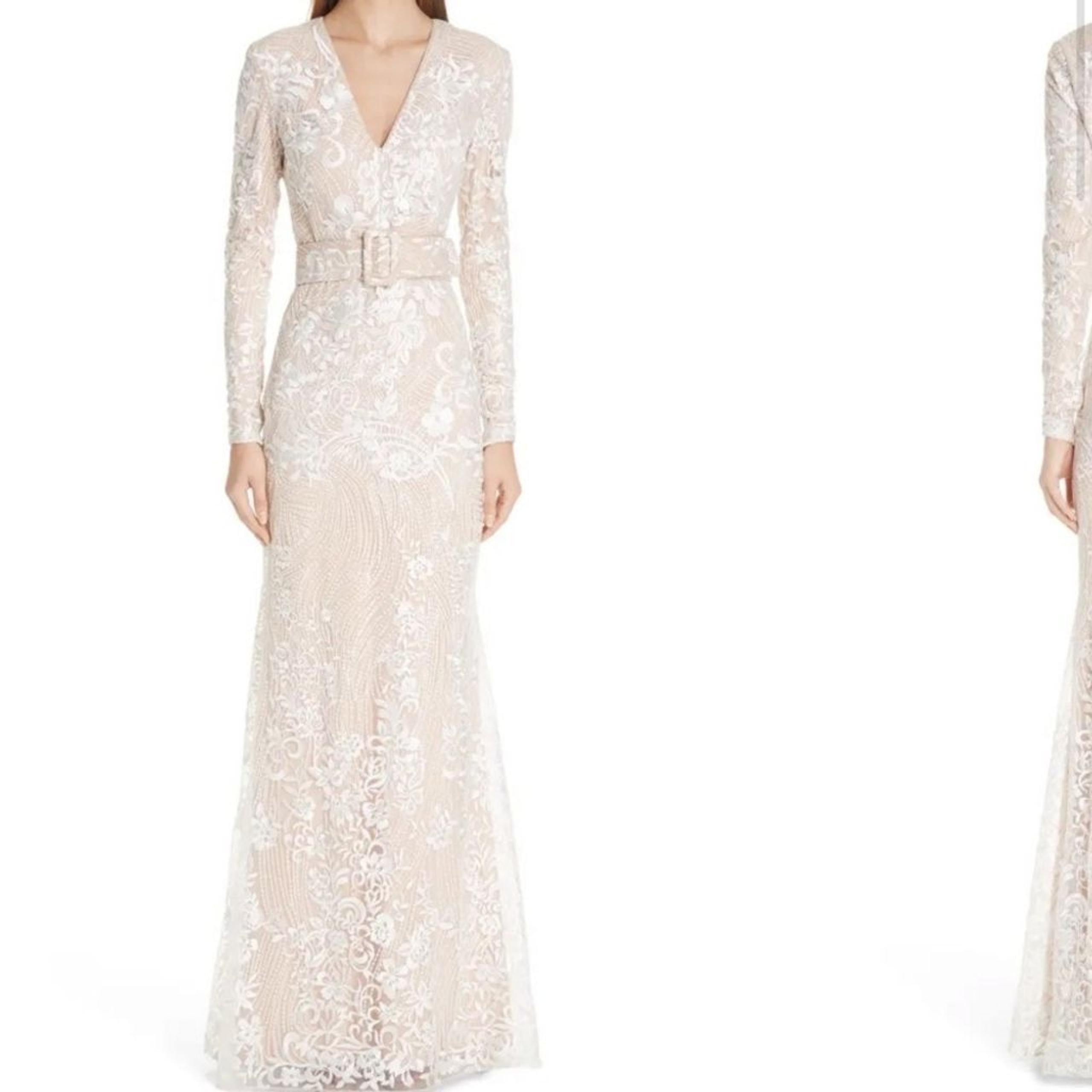 BADGLEY MISCHKA COLLECTION embroidered belted Gown