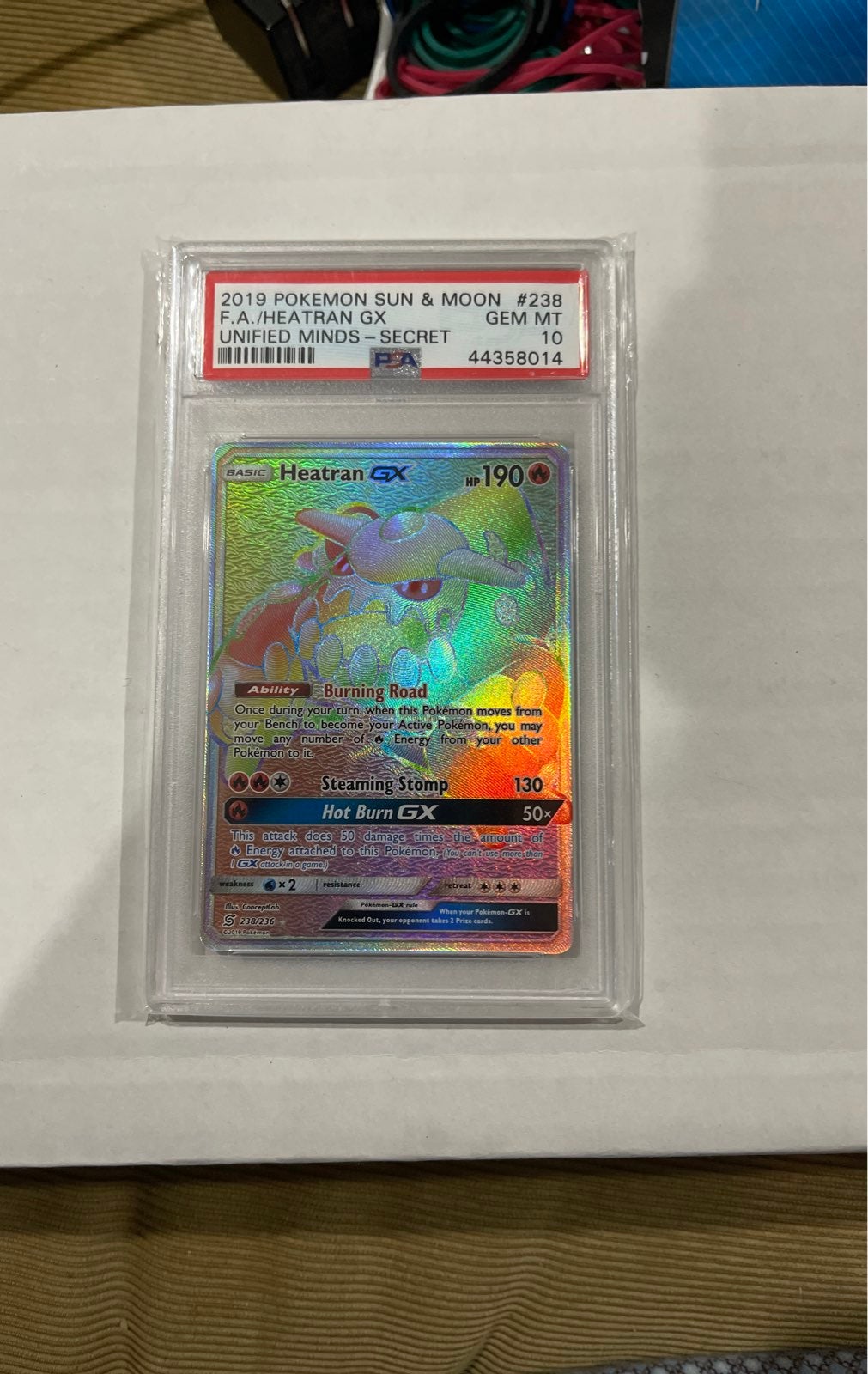 PSA 10 Heatran GX rainbow secret rare from pokemon unified minds