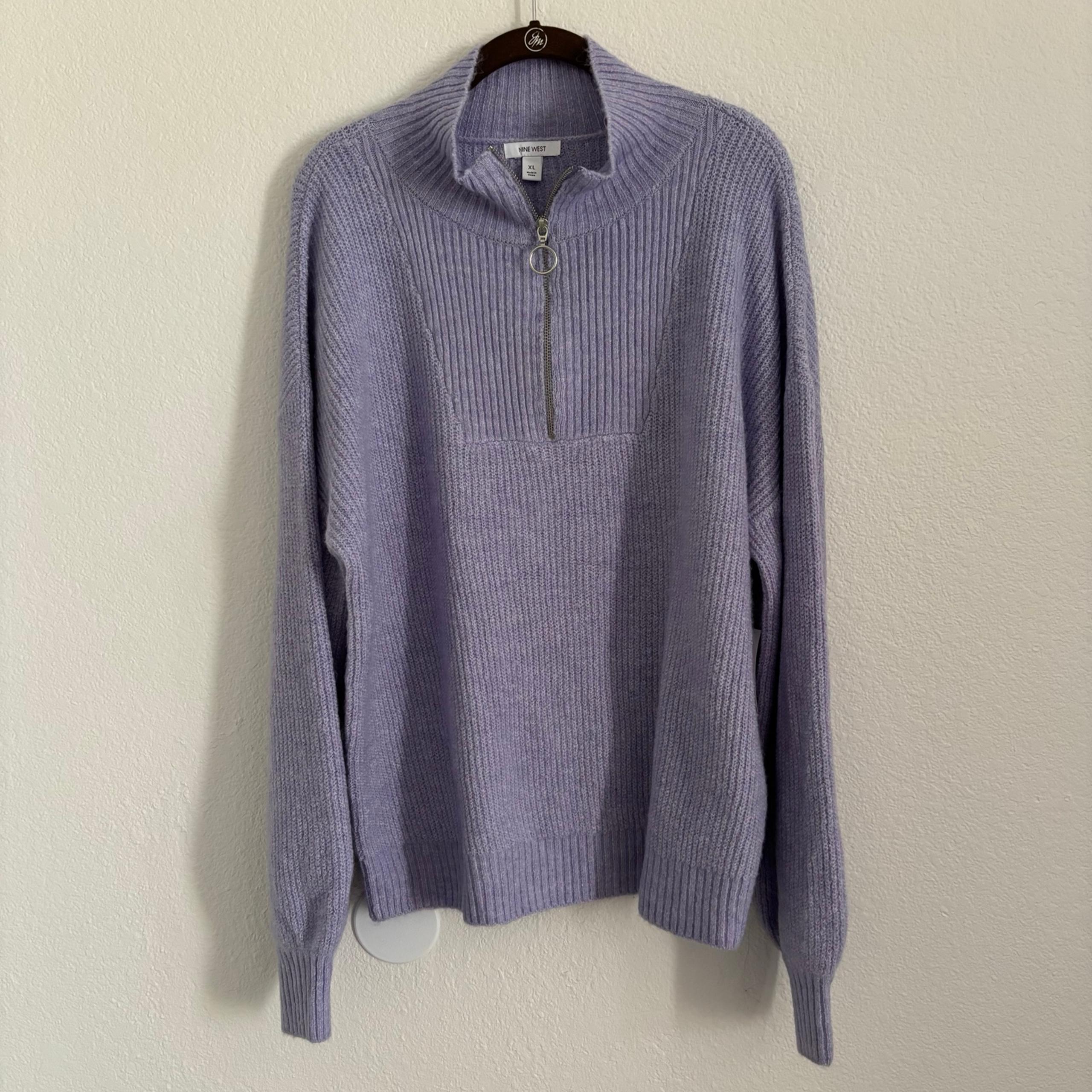 NWT Nine West Women's Size XL Purple Mock Neck 1/4 Zip Pullover Sweater