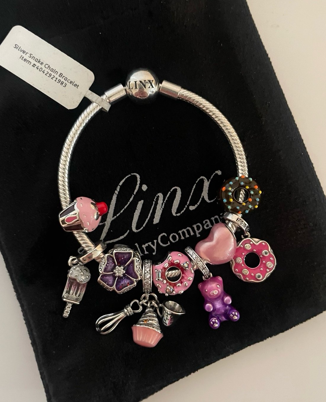 Linx Snake Chain Bracelet with Sweets and Candy Themed Charms