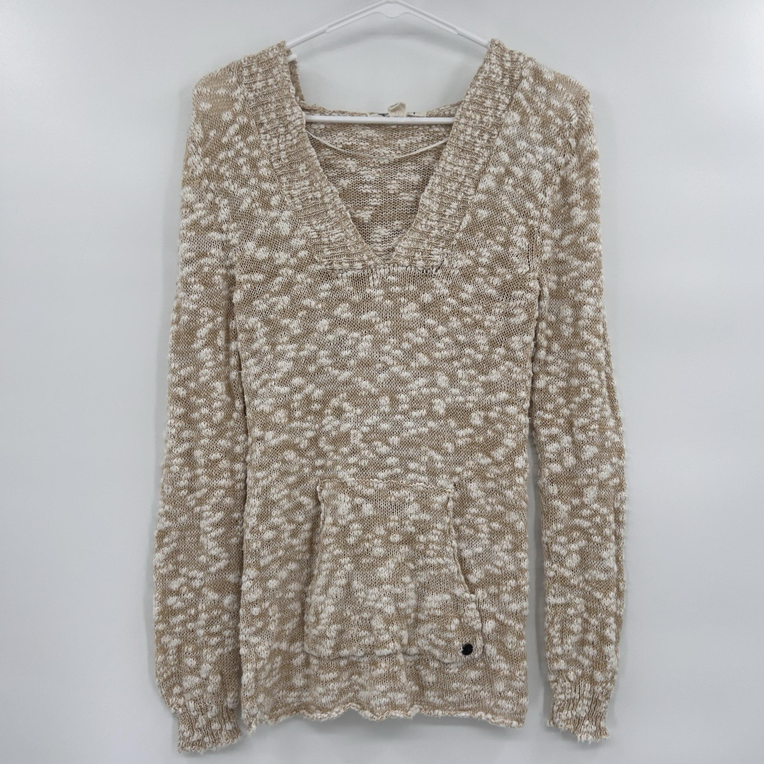 Roxy Womens Y2K Loose Knit Hooded Sweater Size M Beige Summer Beach Surf Comfy