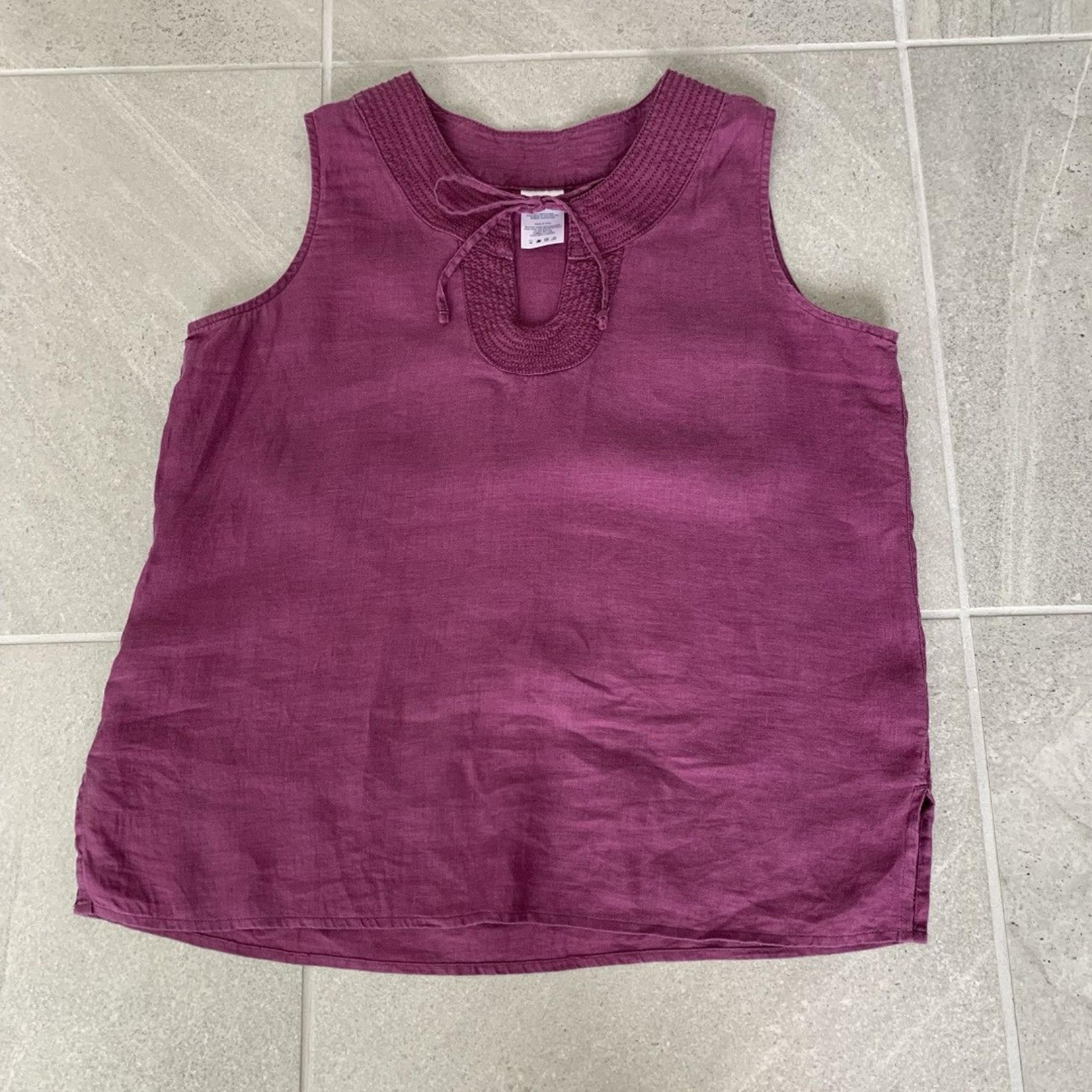 Lands End Womens Purple 100% Linen Blouse Top Size 10
