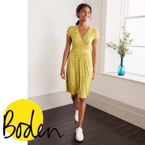 NWT Boden Lola Chartreuse Daisy Print Short Sleeve Jersey Dress