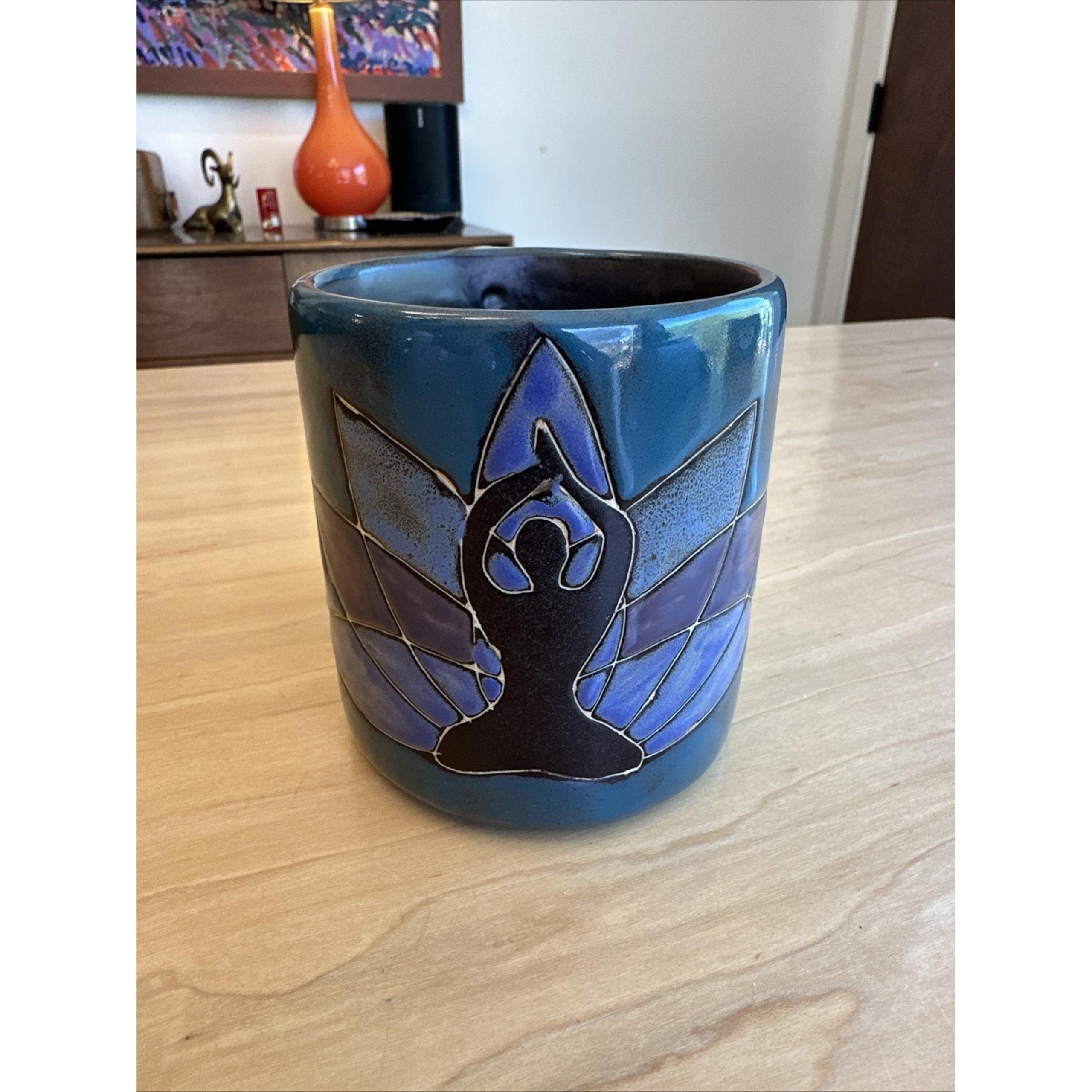 Mara Stoneware Mug - Yoga 16 oz (510D8)  Lotus Flower Poses Mediation NEW Mexico