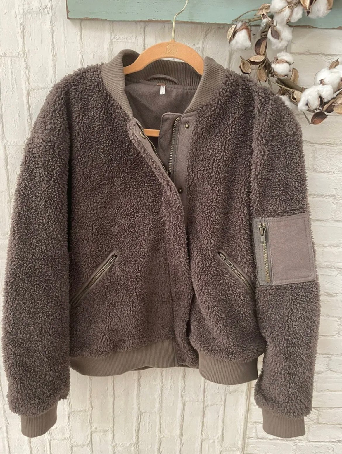 Free People RARE Jacket Teddy Aviator Bomber Moto Fuzzy Jacket Coat Sz M NWT!