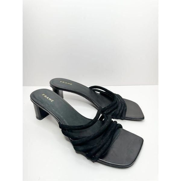 FRAME Sandals Size 6.5US 37EUR Black Leather Strappy Slip On Square Toe Heels