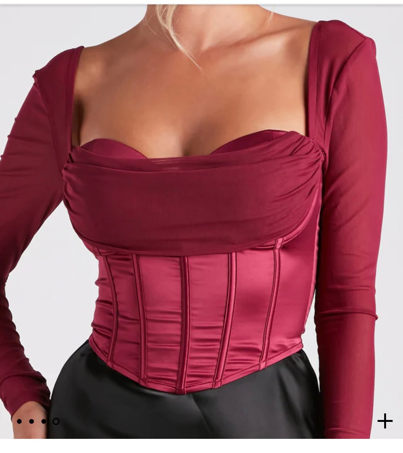 Sultry Swoon Satin Mesh Corset maroon color