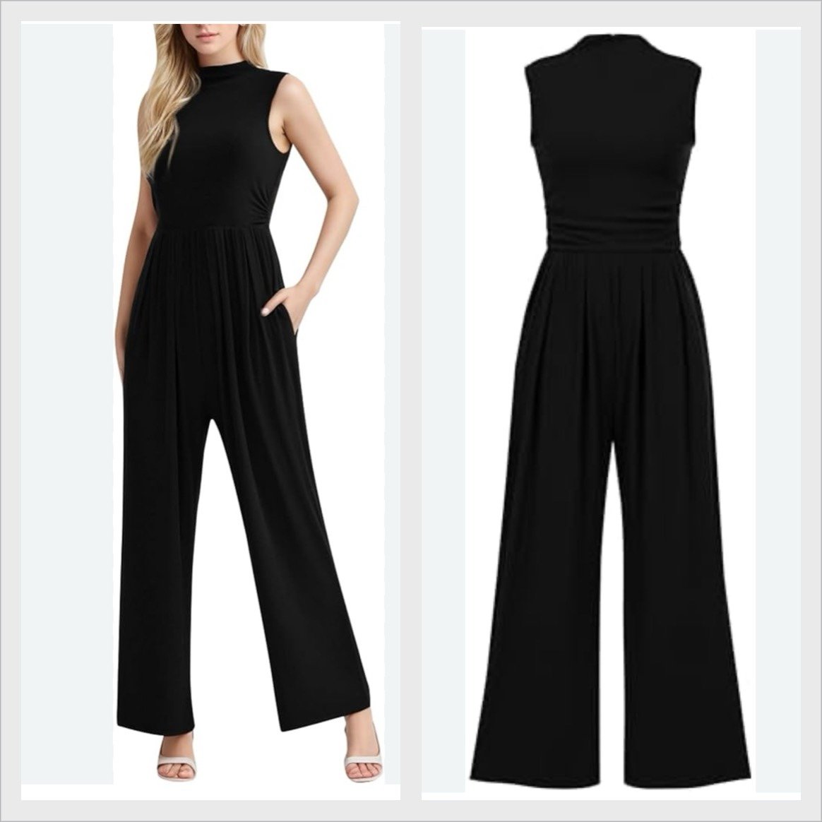 Piece Outfits Sleeveless Mock Neck Wide Leg Pants Rompers with Pockets XL NWT