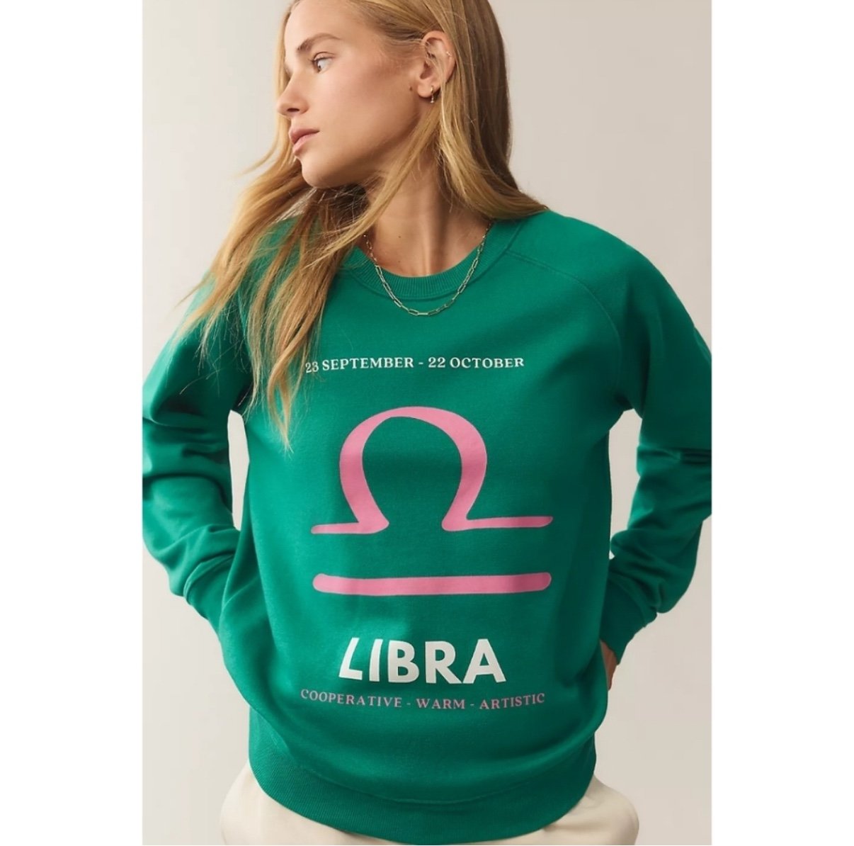 Anthropologie NEW! The Zodiac Sweatshirt by Catherine O’Sullivan Libra/Green 88
