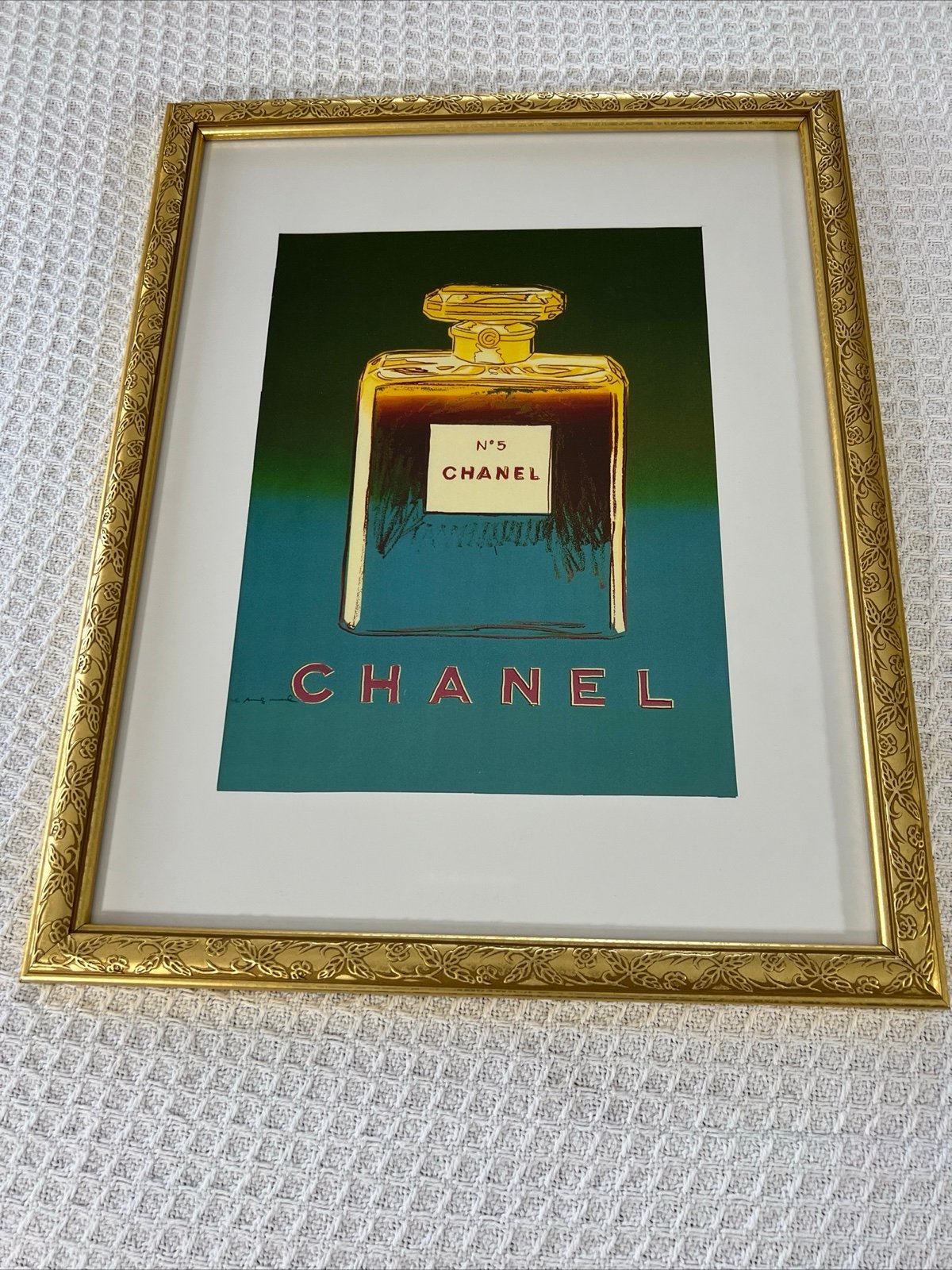 Vintage Original Green Andy Warhol Chanel No. 5 Poster, On Linen