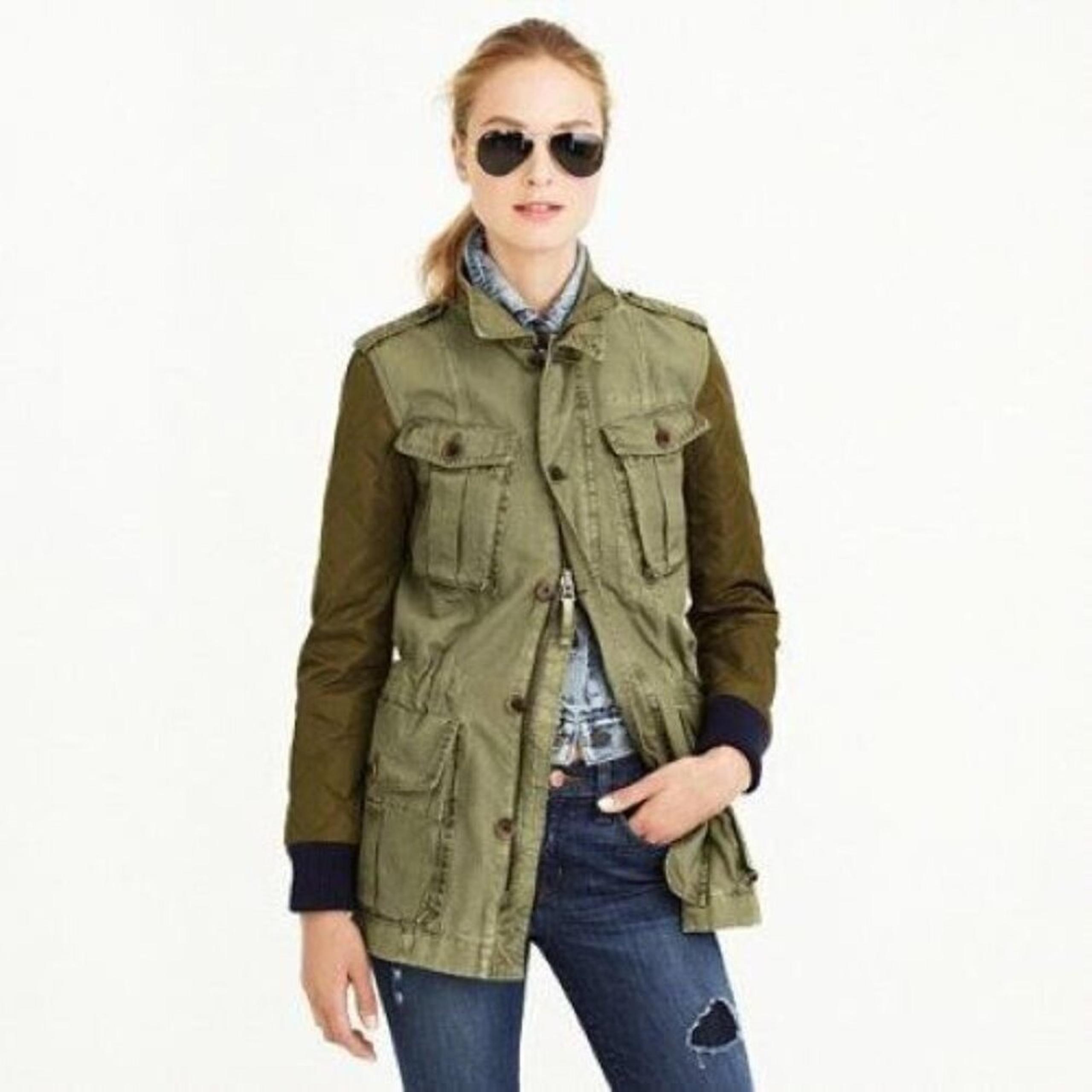J.Crew Boyfriend Fatigue Jacket Womens Small Green Quilted Sleeve Military Field