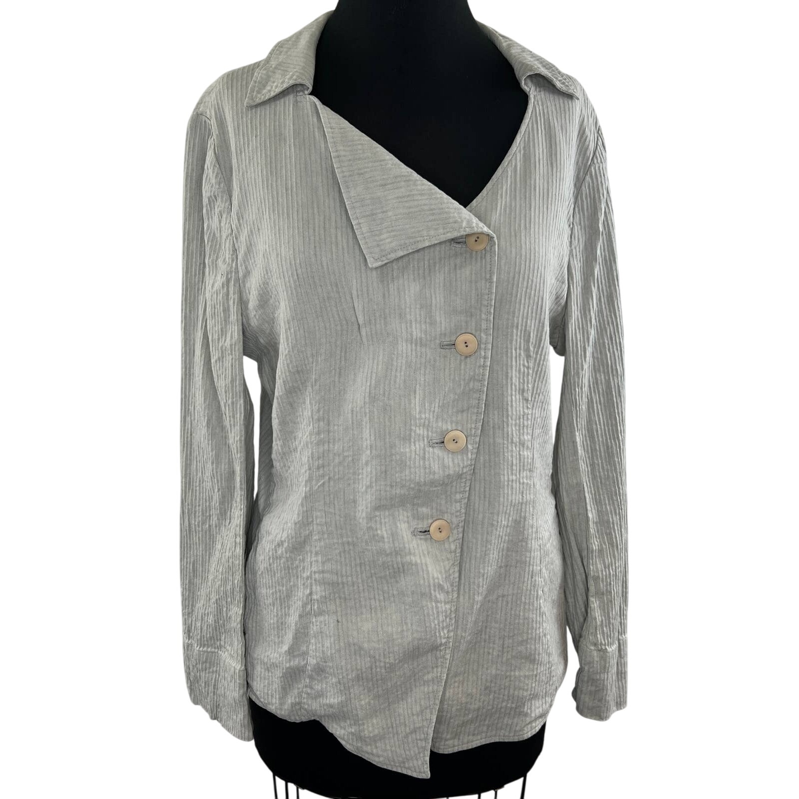 OSKA Gray Linen Cotton Long Sleeve Asymmetrical Button-Down Blouse Jacket S M