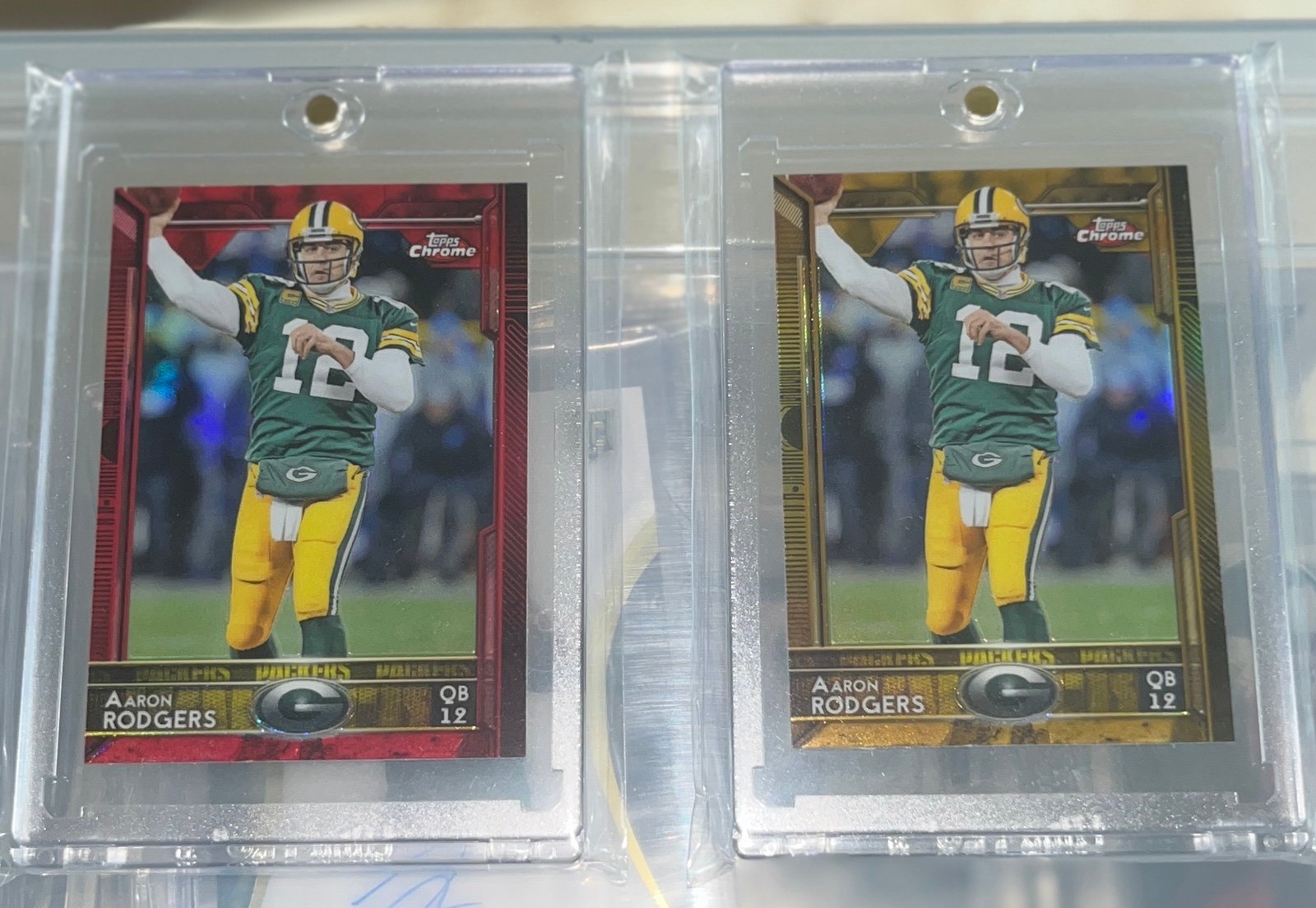 2015 Topps Chrome Mini Aaron Rodgers Red Variation /5, Gold Variation /10