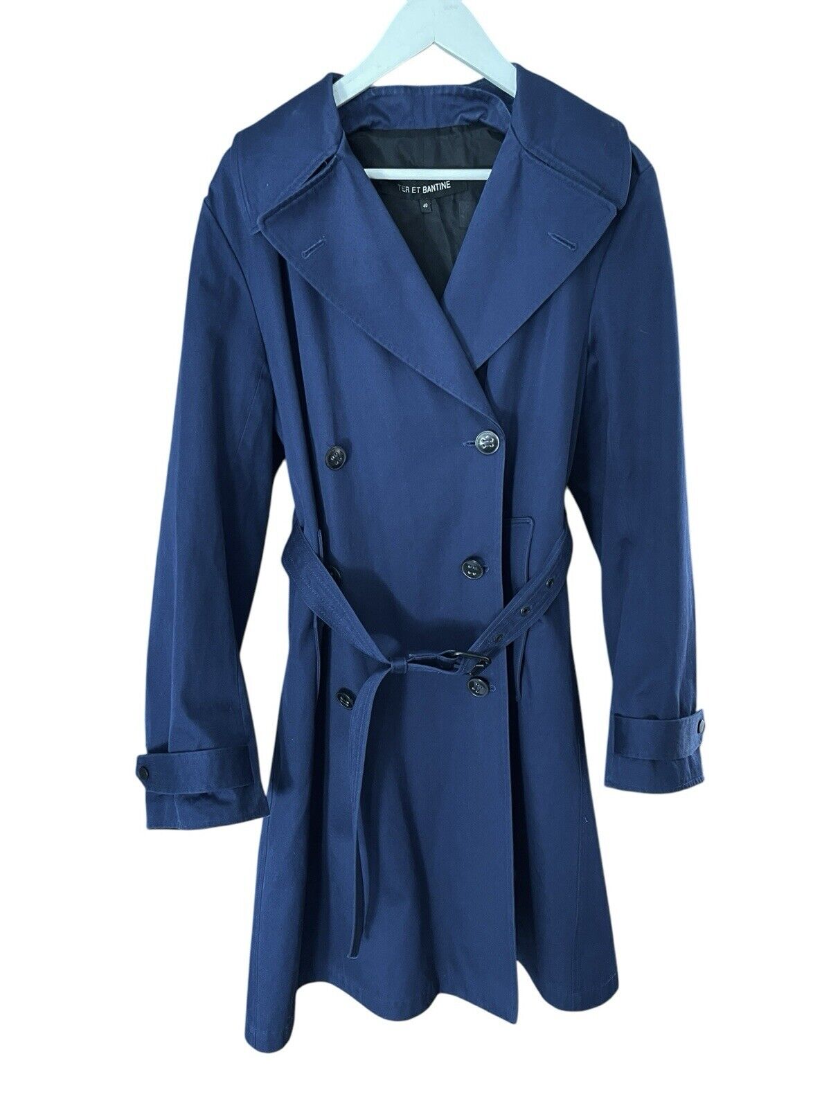 Ter Et Bantine Luxury Italian Navy Blue Belted Trench Coat Women's size 40/US 4