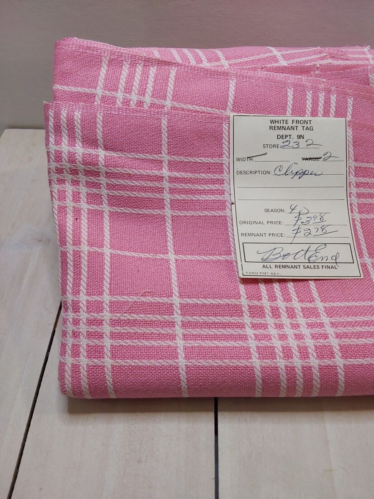 Vintage Material By Yard Baby Pink With Lines 2 Yards