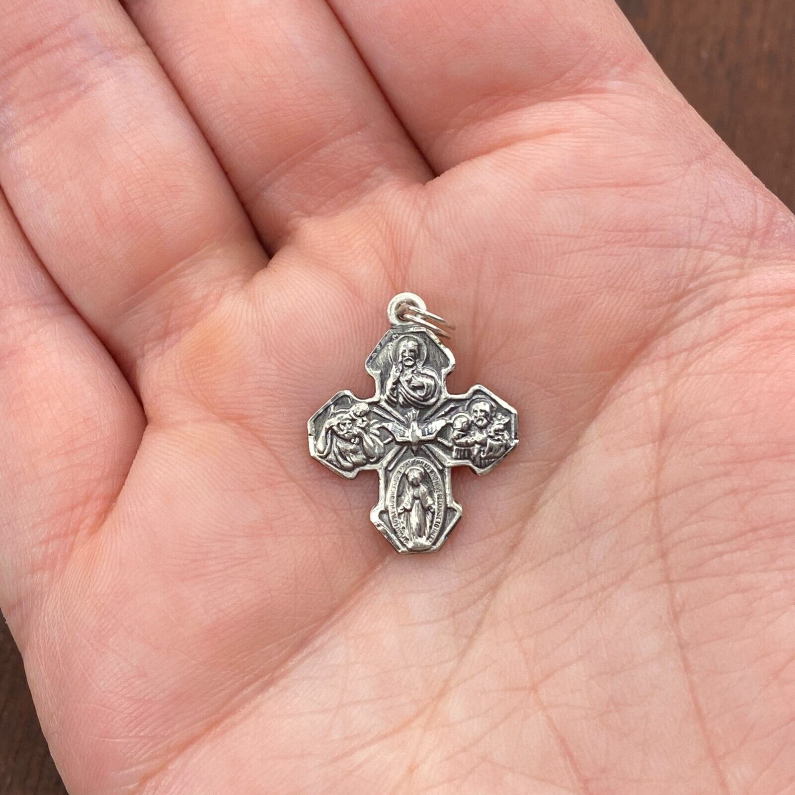 Vintage OLRM 925 Sterling Silver Four Way Cross Catholic Pendant Bracelet Charm