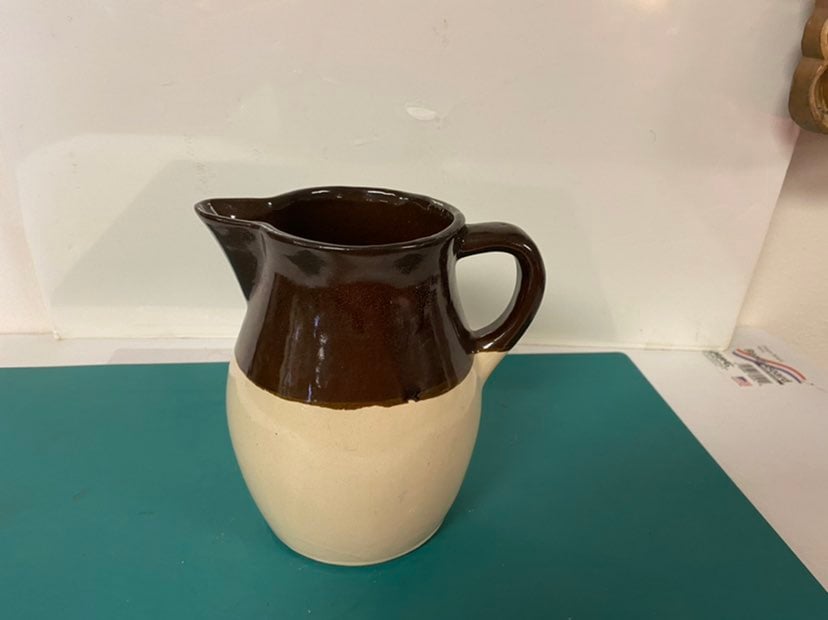 Vintage Small Heavy Roseville 0 RRP Co Pitcher Brown And Beige