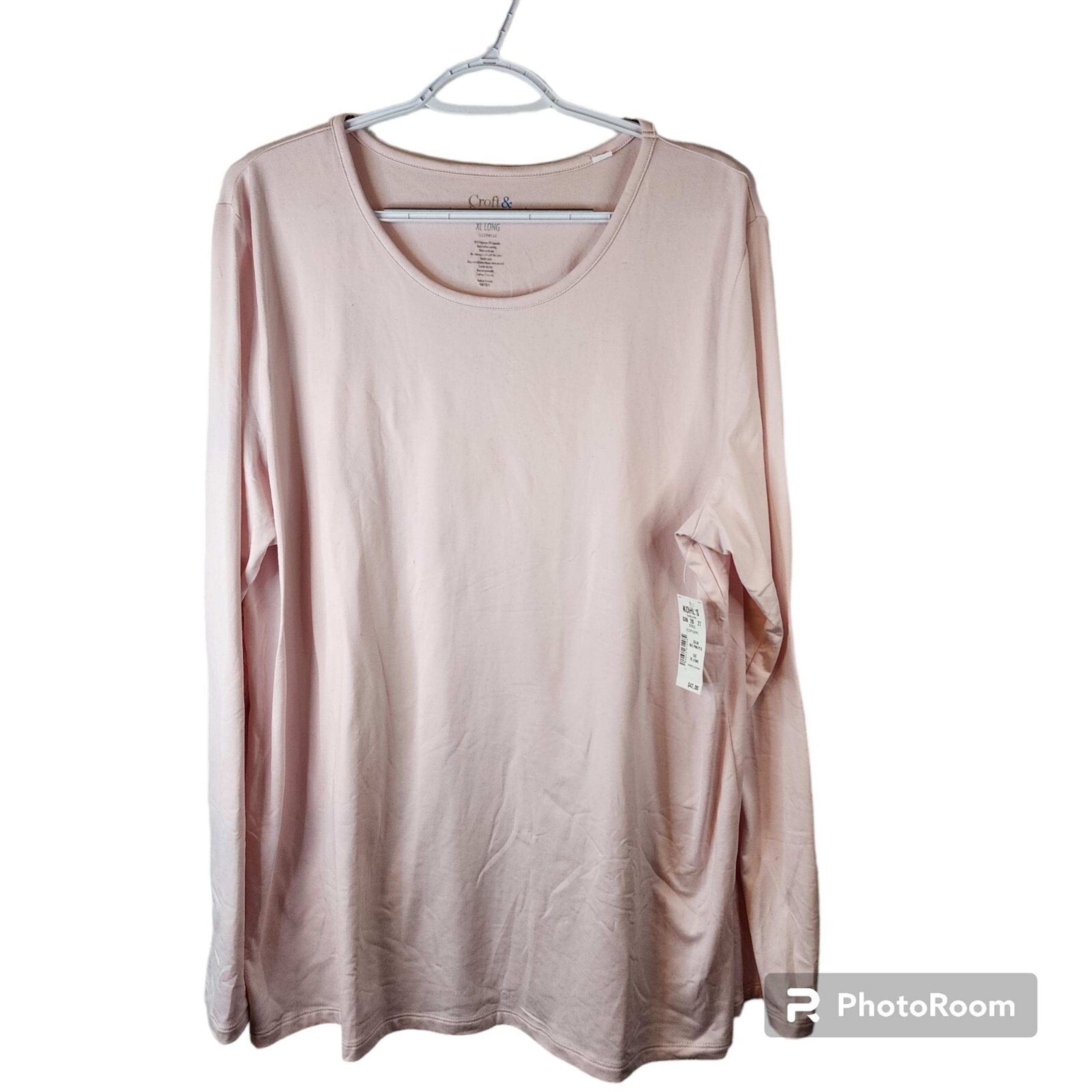 Croft Barrow Womens Lounge Sleep Shirt Top Long Sleeve Pink Size XL Long NWT - Croft & Barrow
