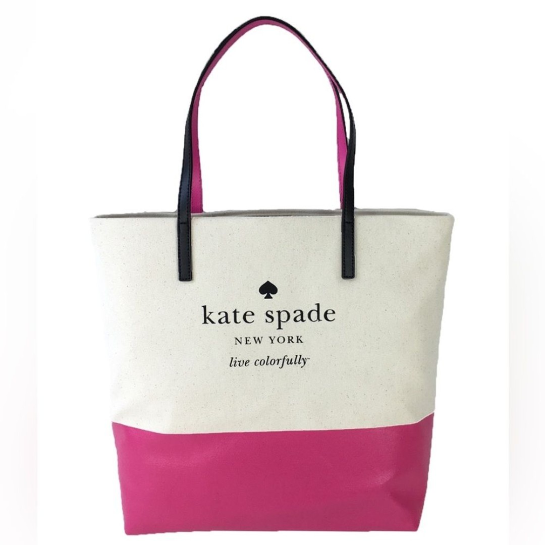 Kate Spade Signature Basin View Bon Shopper Tote, Natural/Bougainvillea Pink