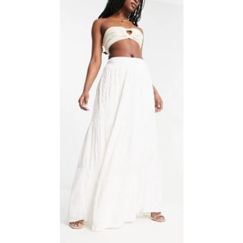 #33Bk- Anthropologie X Rage White Lace/Embroidered Maxi Skirt NWT Sz:XS Ret189