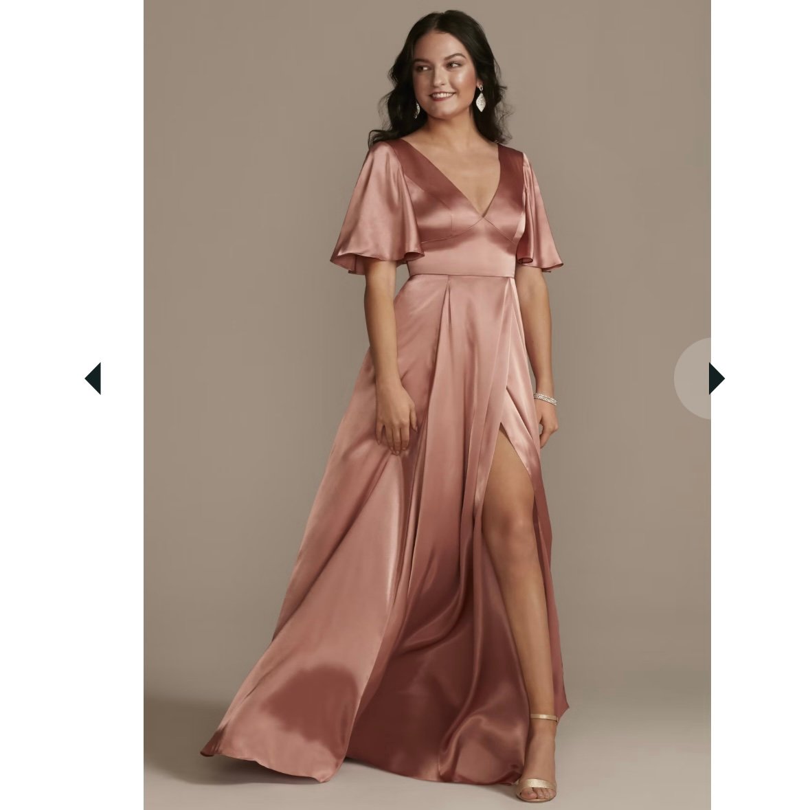 GALINA SIGNATURE Desert Coral Charmeuse Flutter Sleeve A-Line Dress Bridesmaid