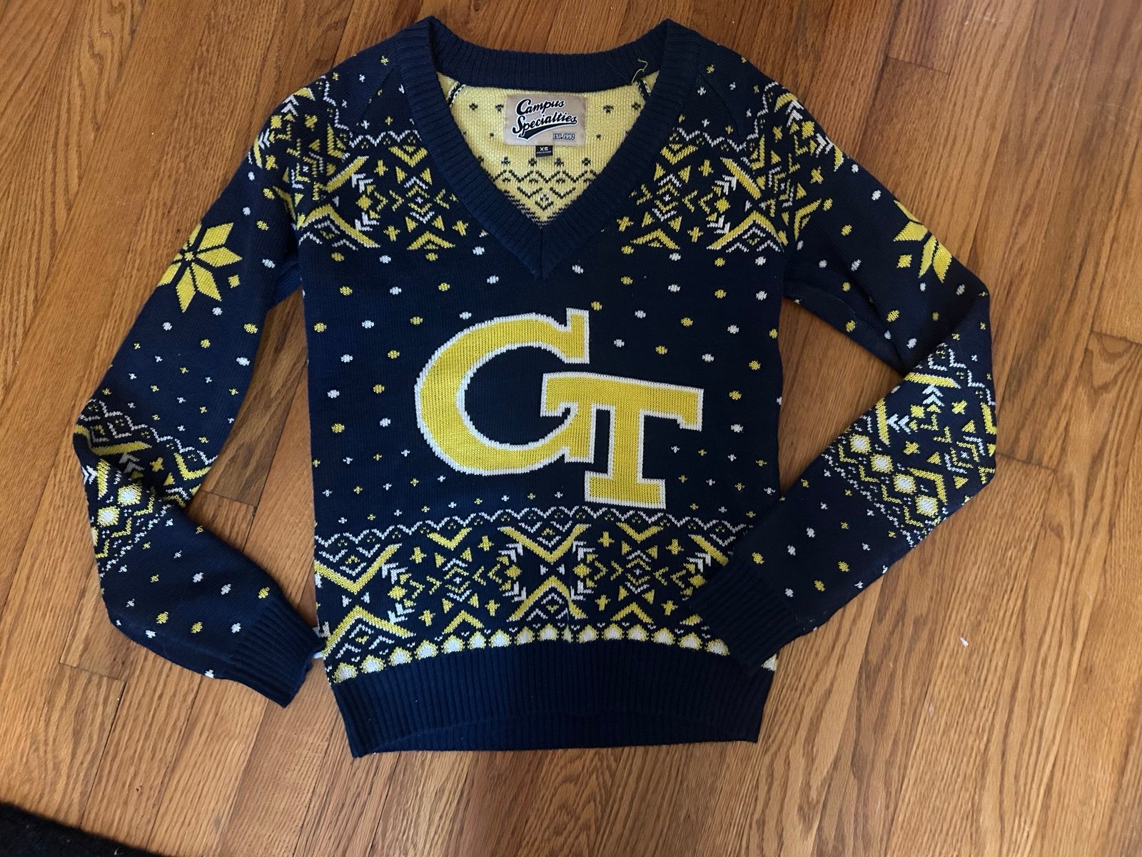 Campus Specialties Georgia Tech V Neck Holiday Sweater Navy XS