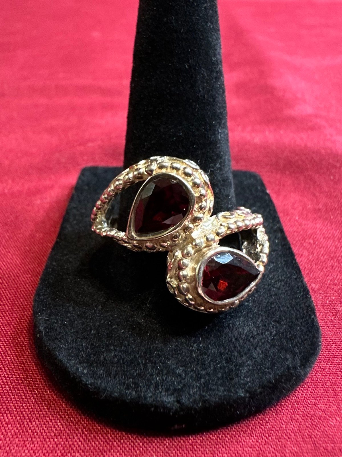Double Teardrop Garnet Sterling Silver Ring