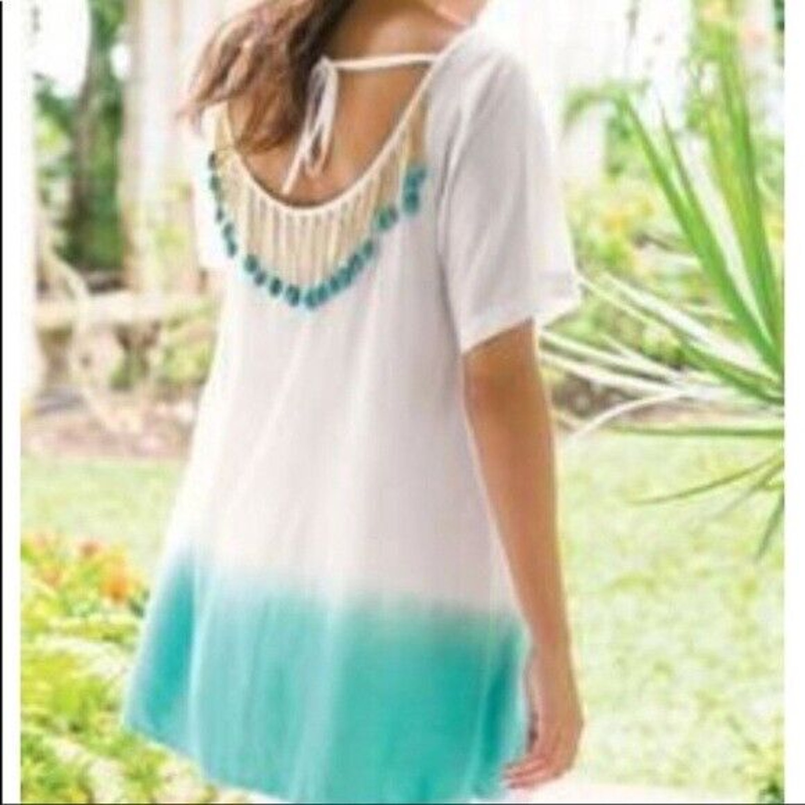 New NoTag Soft Surroundings Swim Cover Up Size M Shell Beads Rayon Beach Coastal