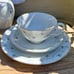 Vintage Pair of Teacups, Saucers, Dessert Plates, and Sugar Jar w/ Lid~Moon Mist
