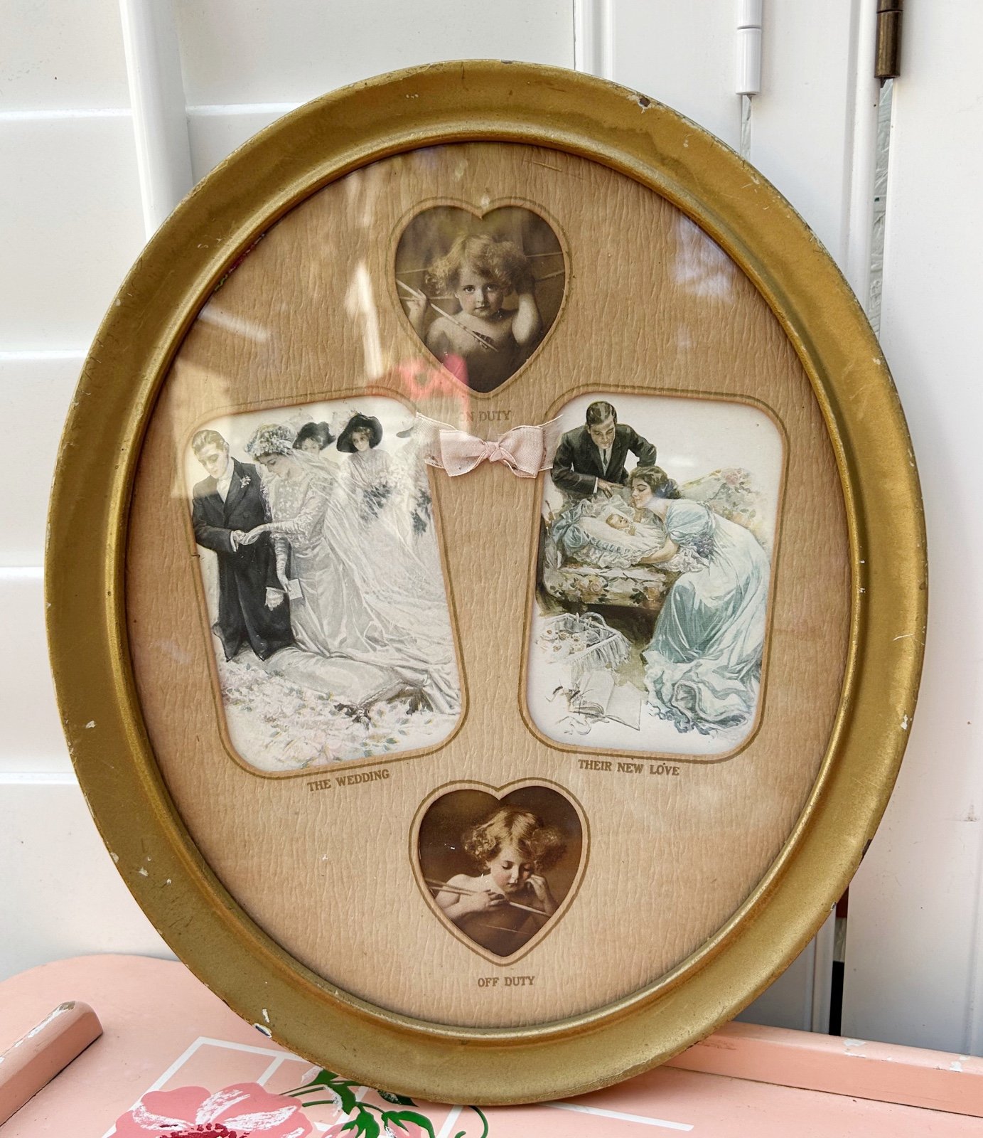 Vintage Oval Tin Metal Gold Metal Photo Picture Frame Print 10.5 X 8.75