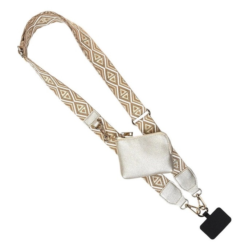 Clip & Go Phone Purse Crossbody Strap Zippered RFID Pouch Diamond Pattern Brown