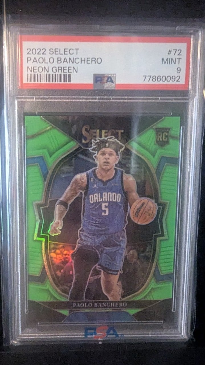 2022 Panini Select #72 Paolo Banchero RC 75/75 Bookend Neon Green PSA 9