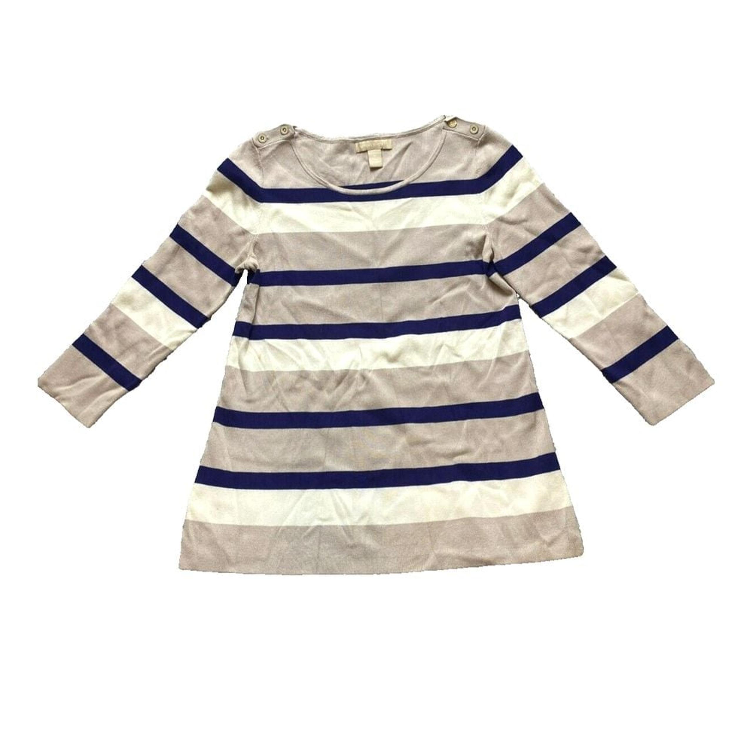 Banana Republic Sweater Womens Medium Taupe Navy Striped Nylon Spandex Ladies