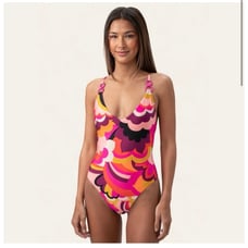 New Trina Turk Fan Faire Retro Twist Back One Piece Swimsuit size 12