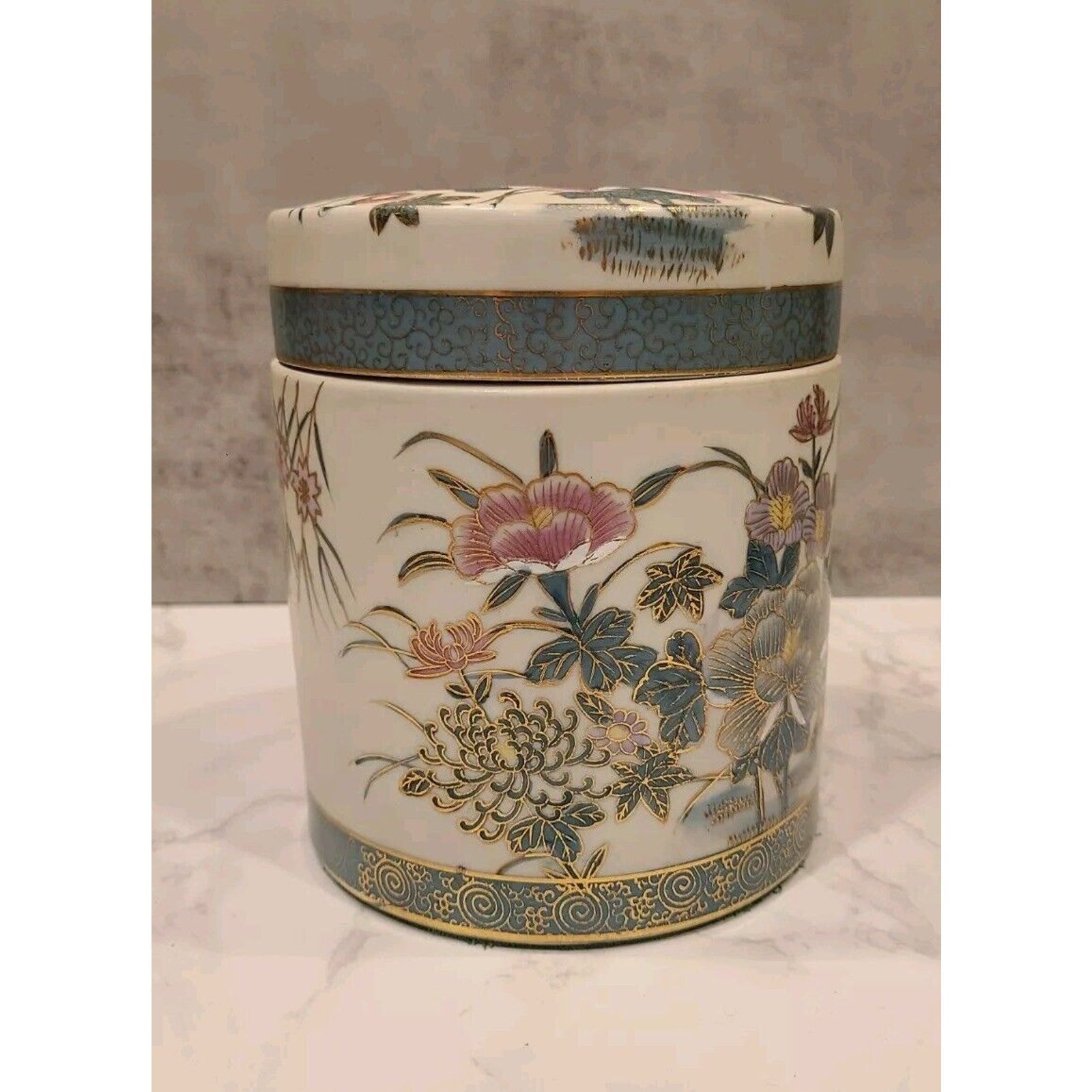 Hand Painted Imari Porcelain Asian Tabacco Jar Canister Ginger VINTAGE Gold