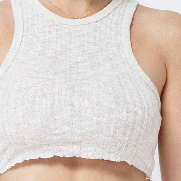 Crewneck cropped tank top ribbed knit Cotton blend Oatmeal AGRADE raw hem med