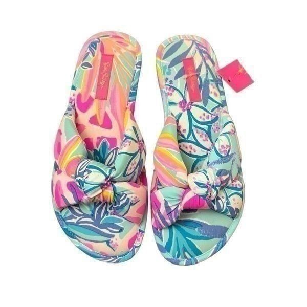 Lilly Pulitzer Pool Slippers Women’s Sea Glass Rainforest Retreat Size S/M