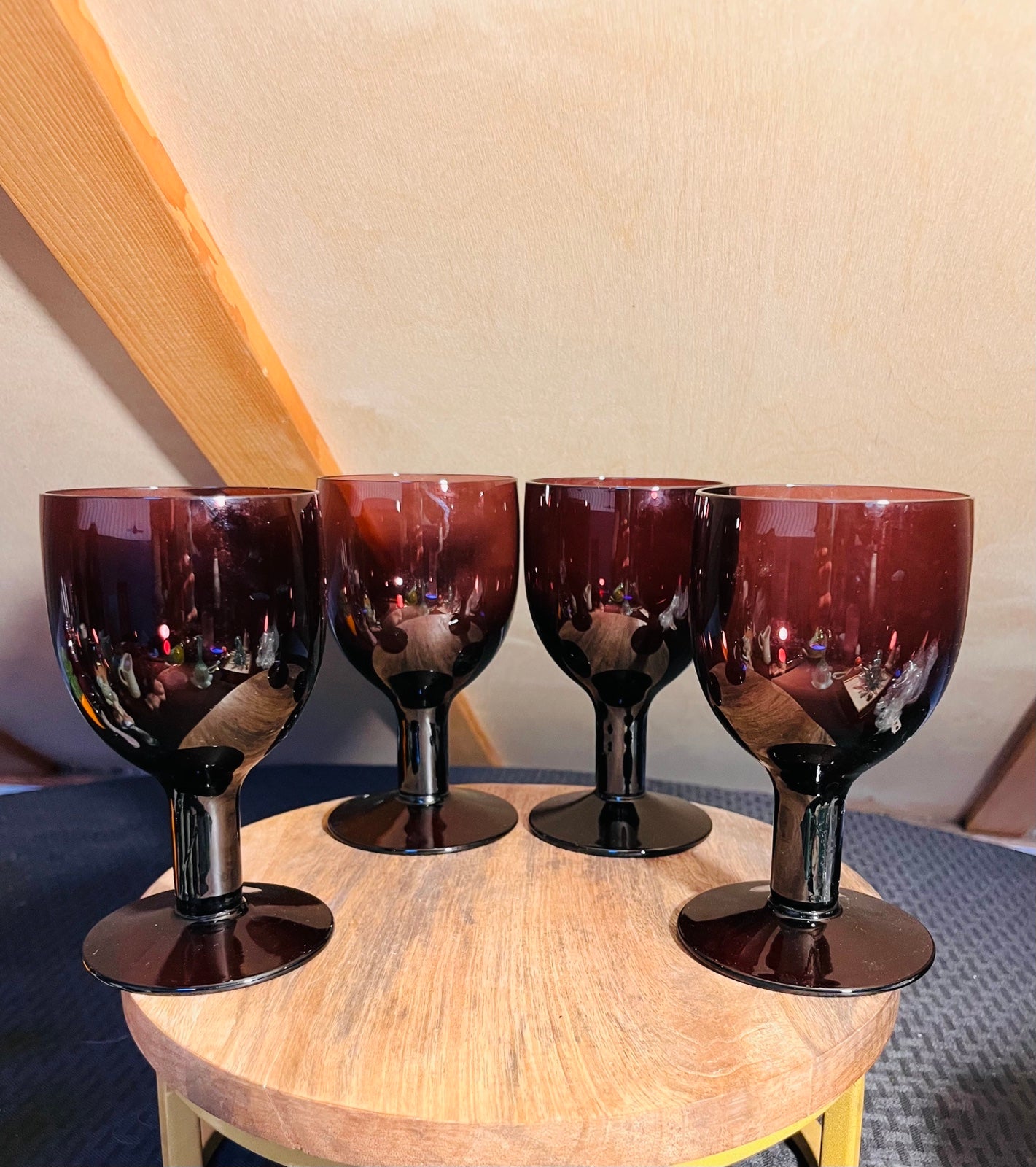 Set of 4 MCM Purple Blown Glass Wine Glasses