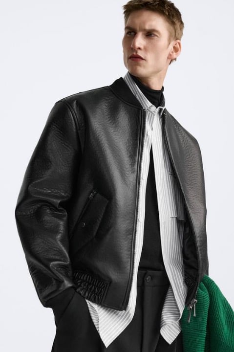 ZARA FAUX LEATHER BOMBER JACKET Men Size S NWT