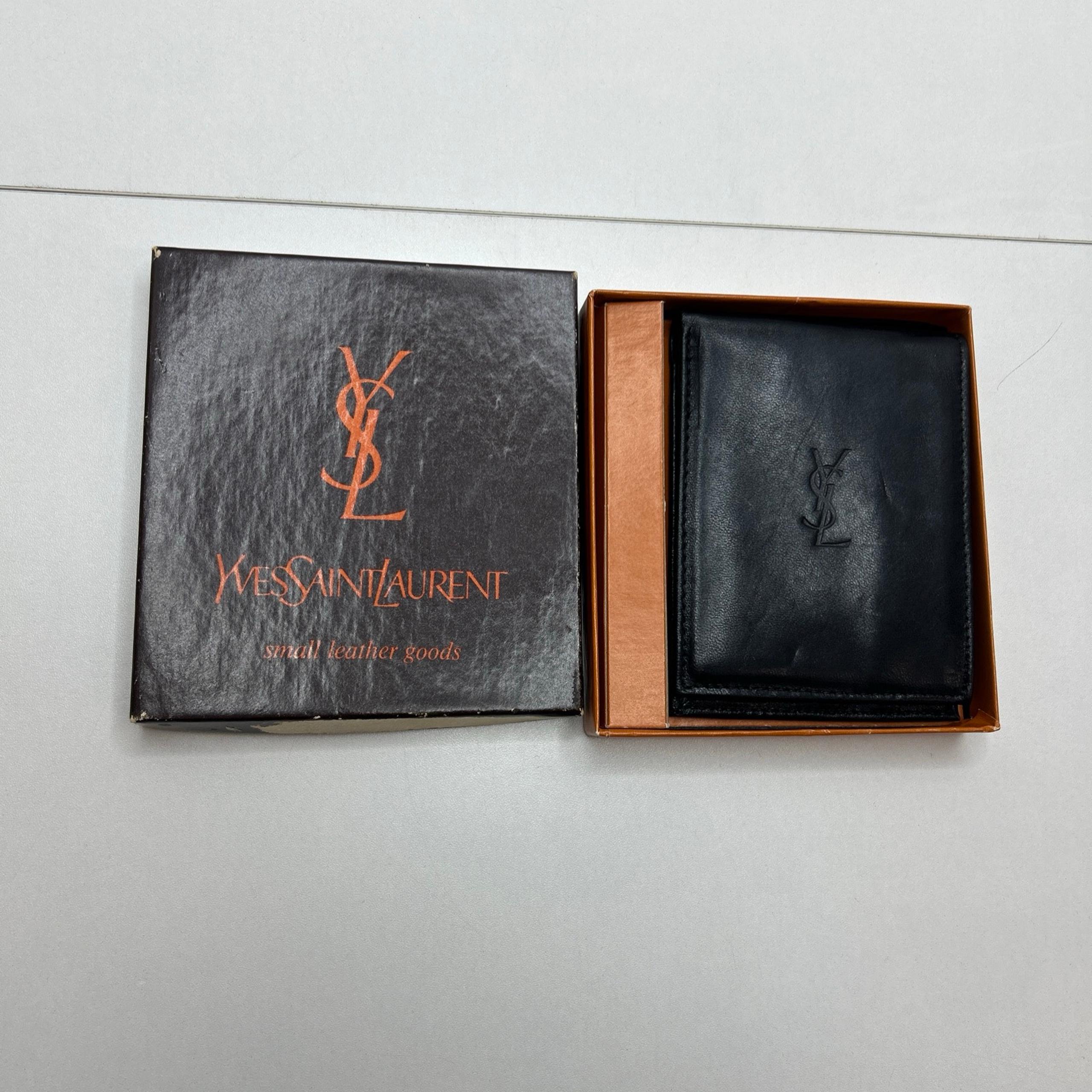 YVES SAINT LAURENT Folded Wallet Bi-fold Leather Black Mens