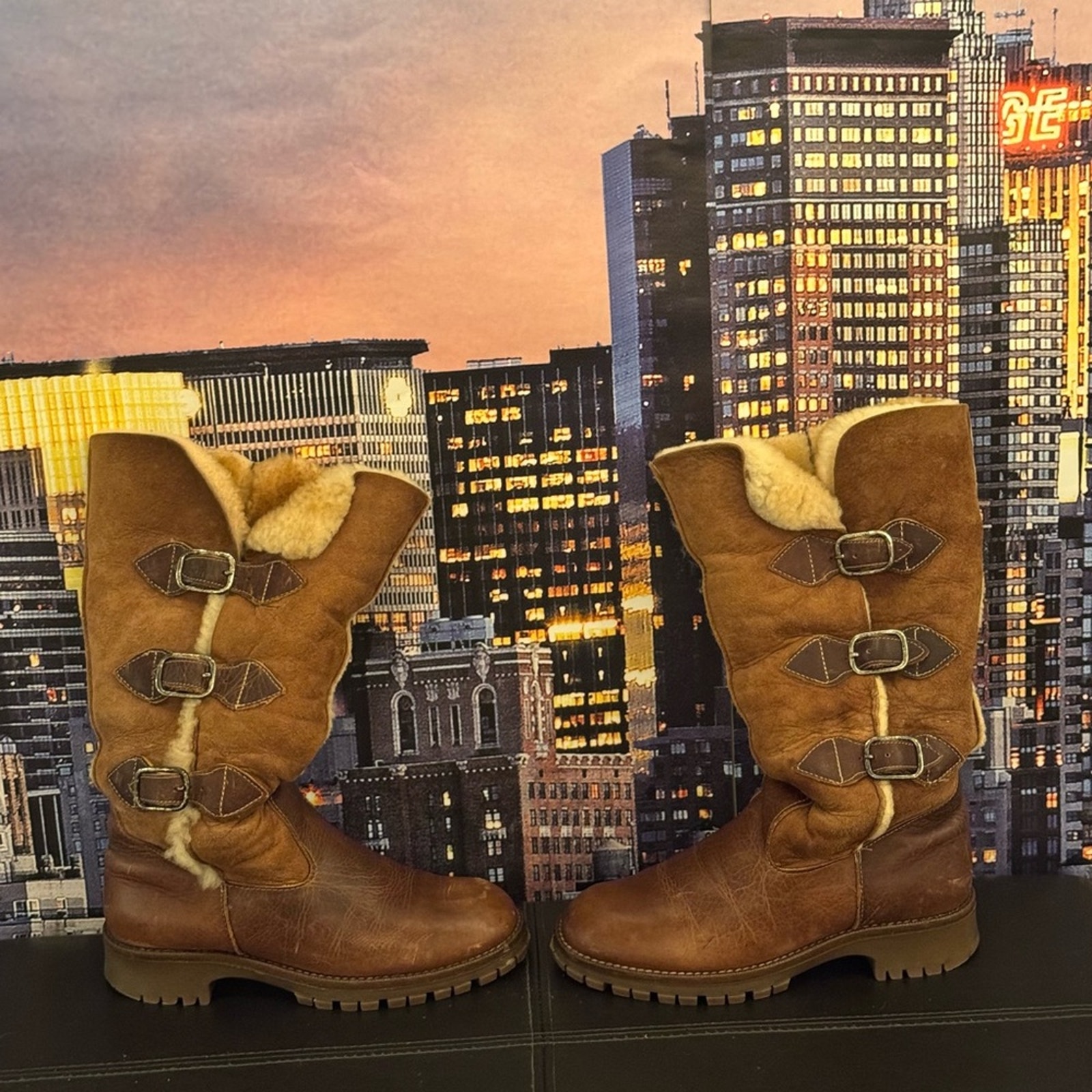 Women's Don Diego leather and shearling knee high boots size 7