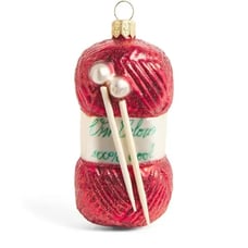 Anthropologie Harrods Yarn And Knitting Needles Ornament Hand Blown Glass New