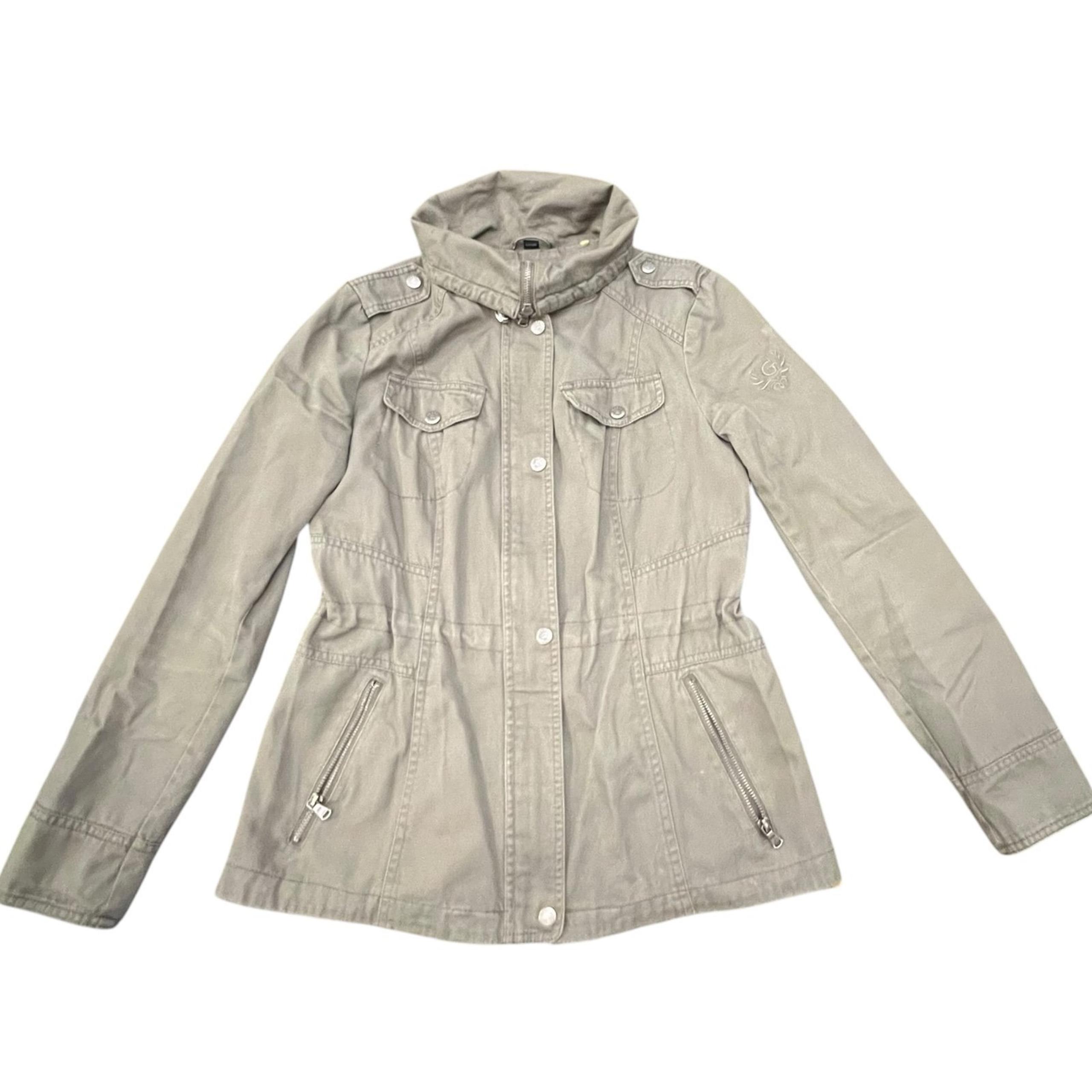 Guess Los Angeles Women's Small Green Khaki Full Zip Snap Button Military Jacket