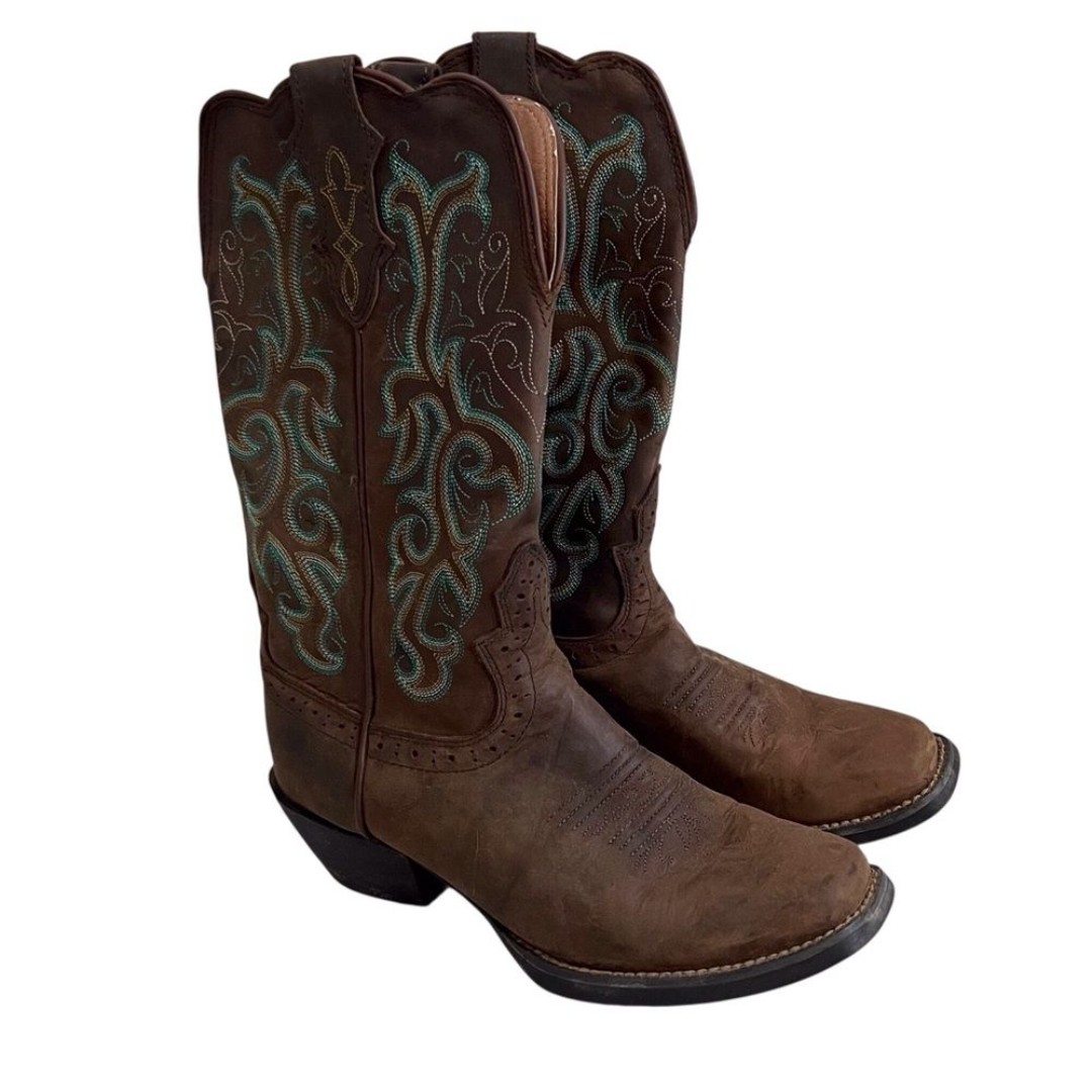 Justin Women’s Durant Stampede Leather Cowboy Boot Brown Teal L2552 Western 7