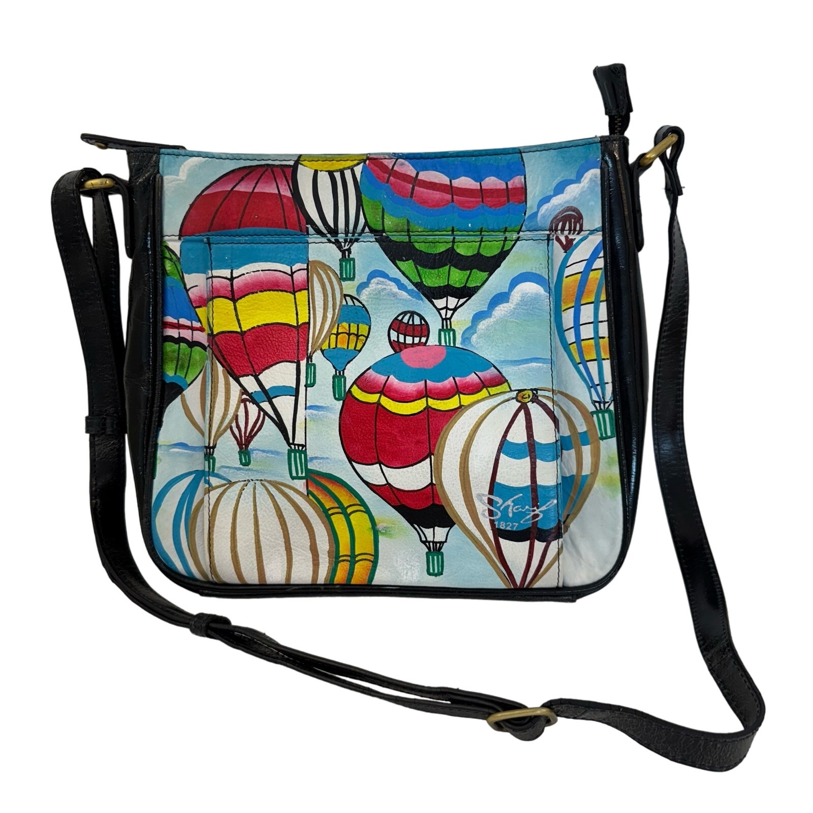 Sharif Hot Air Balloon Hand-Painted Leather Crossbody Bag Limited Ed. Artistic