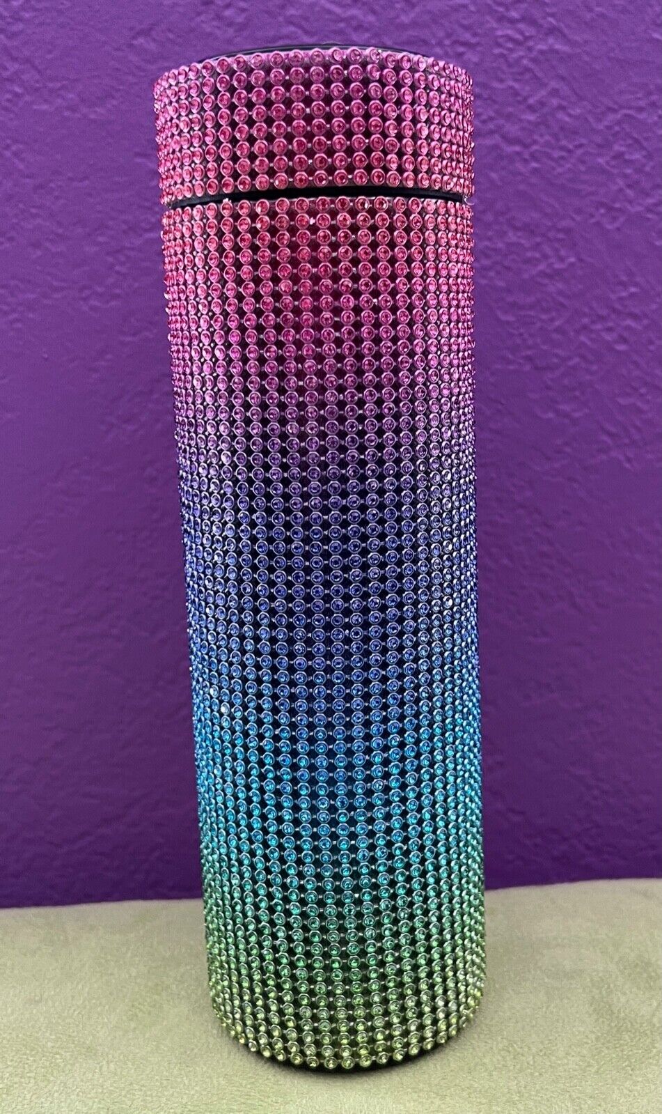 Swarovski Rainbow Crystal Rhinestone Water Bottle Cold Hot Insulated Steel 17oz