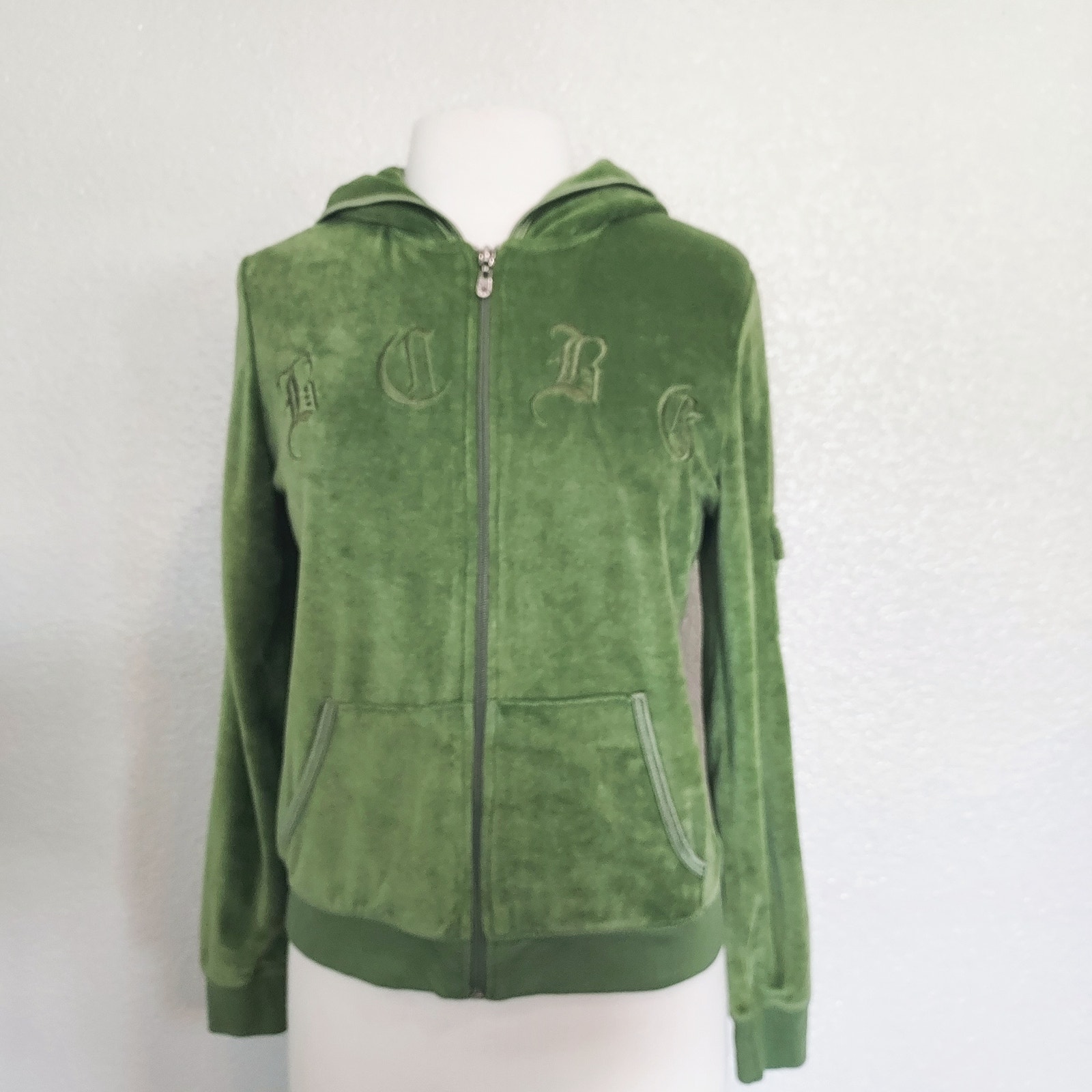 Y2K BCBG Green Velour Hoodie Size Large