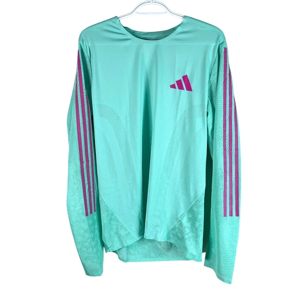 NEW Adidas Mens Medium Adizero Promo Long Sleeve Running T Shirt Easy Green 85